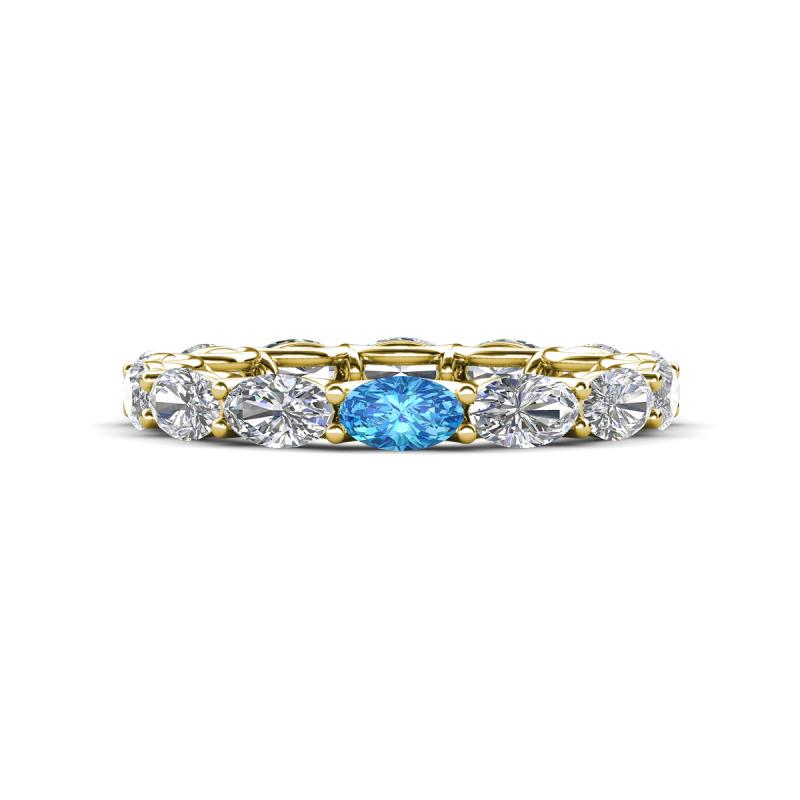 Madison 5x3 mm Oval Lab Grown Diamond and Blue Topaz Eternity Band 