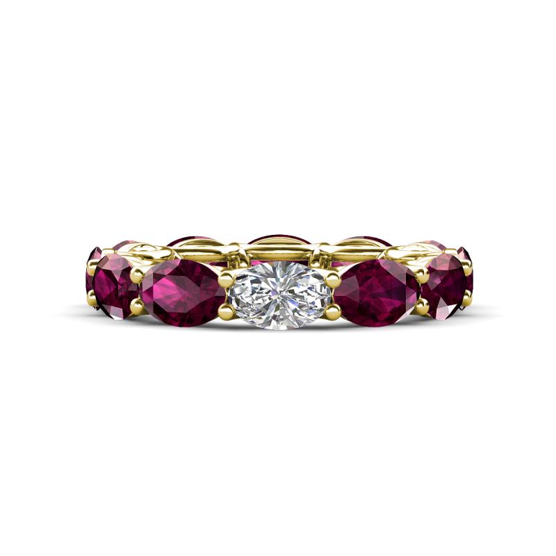 Madison 6x4 mm Oval Diamond and Rhodolite Garnet Eternity Band 