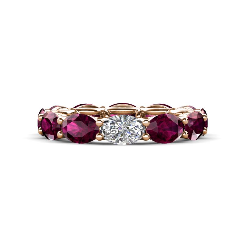 Madison 6x4 mm Oval Lab Grown Diamond and Rhodolite Garnet Eternity Band 