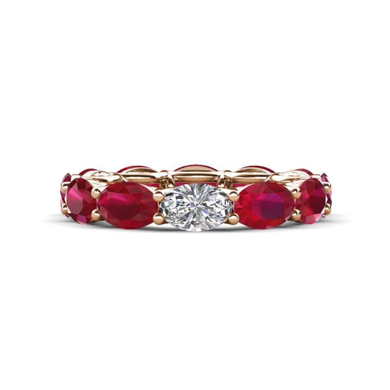 Madison 6x4 mm Oval Lab Grown Diamond and Ruby Eternity Band 