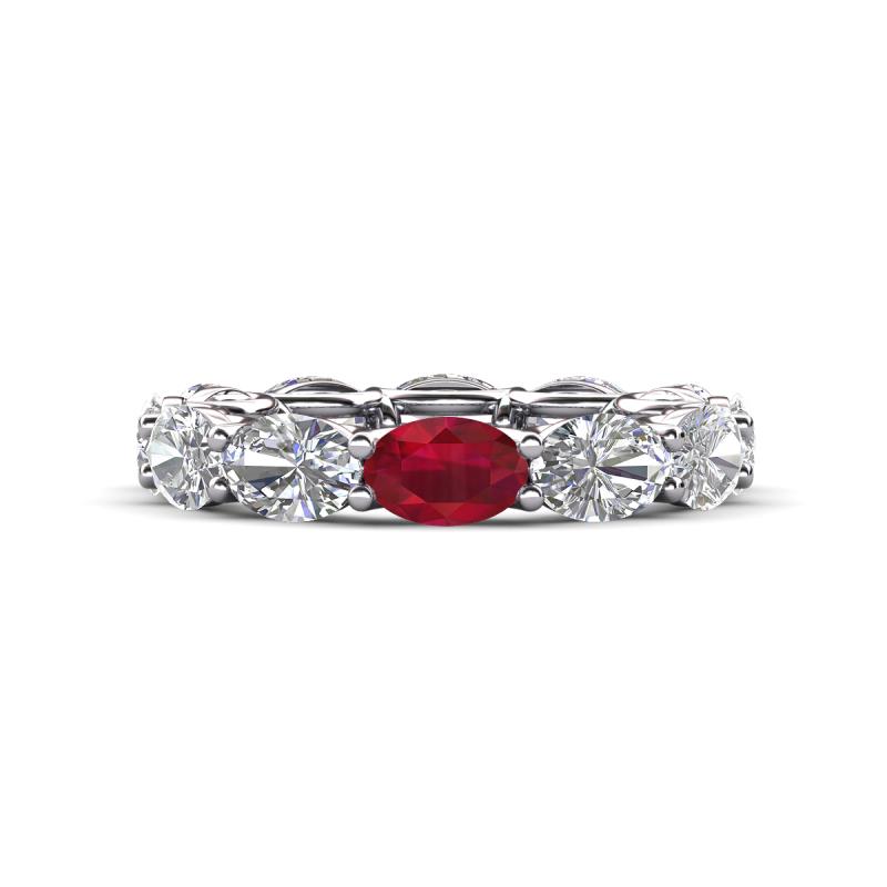Madison 6x4 mm Oval Diamond and Ruby Eternity Band 