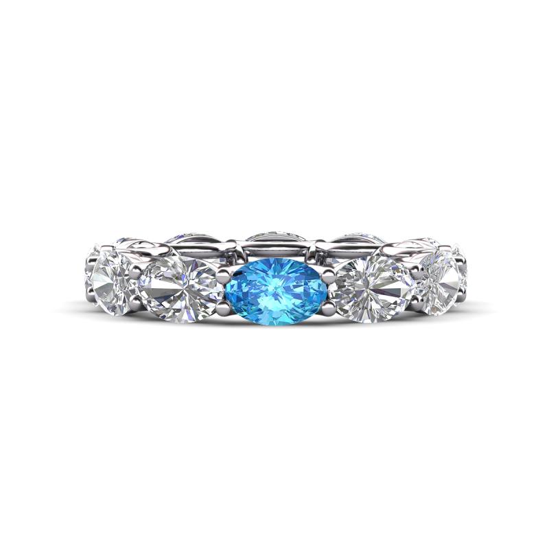 Madison 6x4 mm Oval Lab Grown Diamond and Blue Topaz Eternity Band 