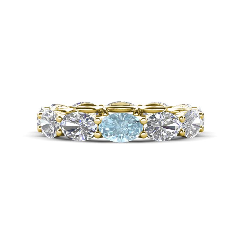 Madison 6x4 mm Oval Lab Grown Diamond and Aquamarine Eternity Band 
