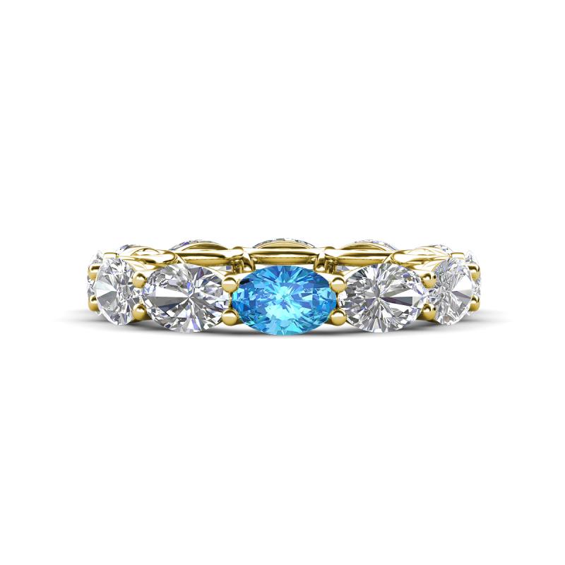 Madison 6x4 mm Oval Lab Grown Diamond and Blue Topaz Eternity Band 