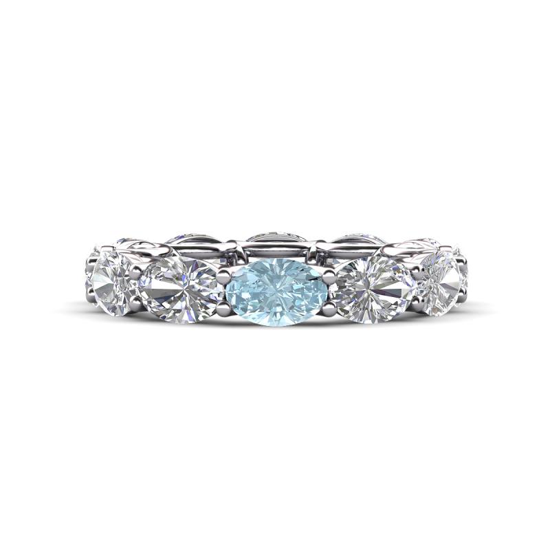 Madison 6x4 mm Oval Lab Grown Diamond and Aquamarine Eternity Band 