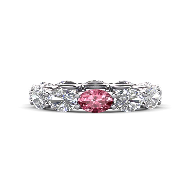 Madison 6x4 mm Oval Lab Grown Diamond and Pink Tourmaline Eternity Band 