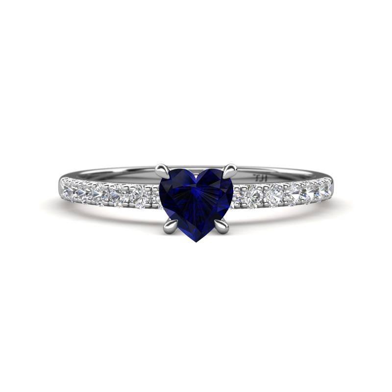 Aurin 6.00 mm Heart Lab Created Blue Sapphire and Round Diamond Engagement Ring 