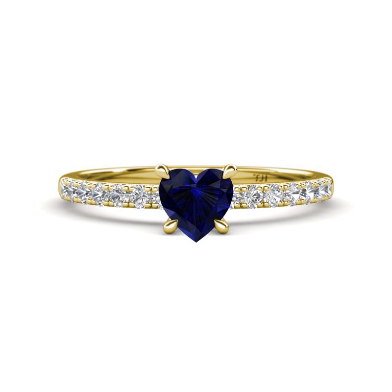 Aurin 6.00 mm Heart Lab Created Blue Sapphire and Round Diamond Engagement Ring 