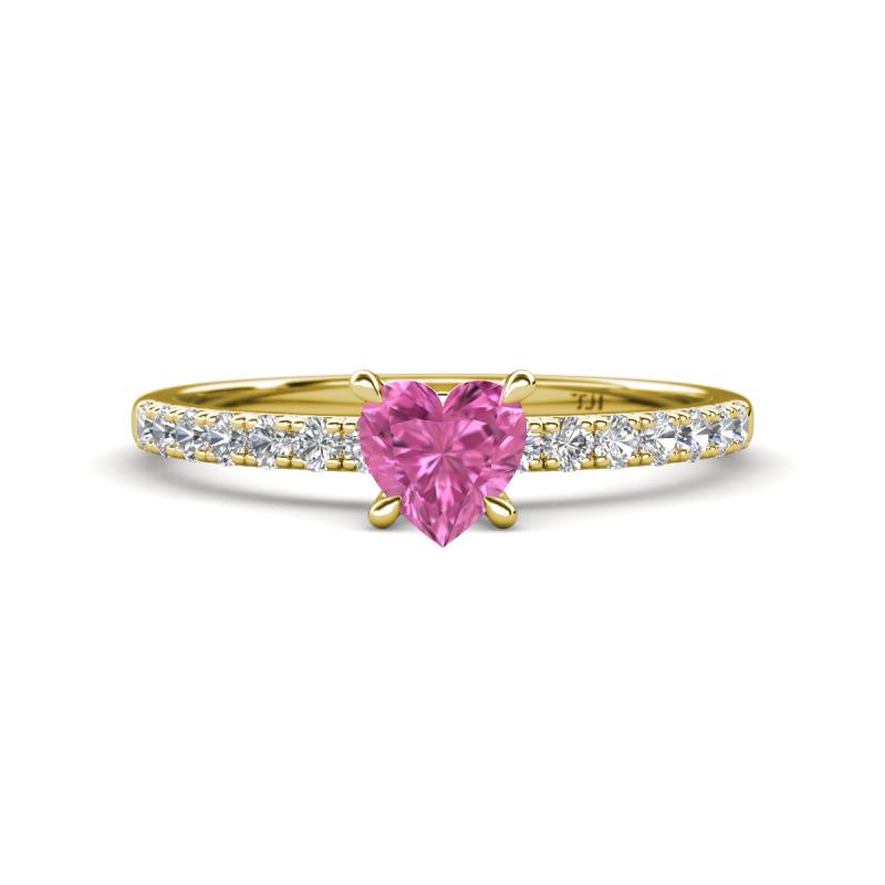 Aurin 6.00 mm Heart Lab Created Pink Sapphire and Round Diamond Engagement Ring 