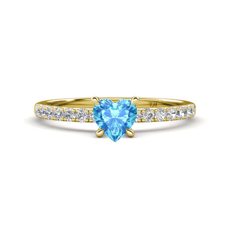 Aurin 6.00 mm Heart Blue Topaz and Round Diamond Engagement Ring 