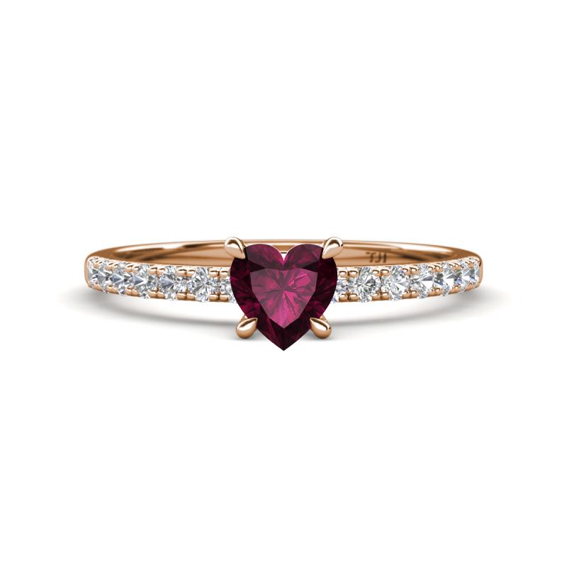 Aurin 6.00 mm Heart Rhodolite Garnet and Round Diamond Engagement Ring 
