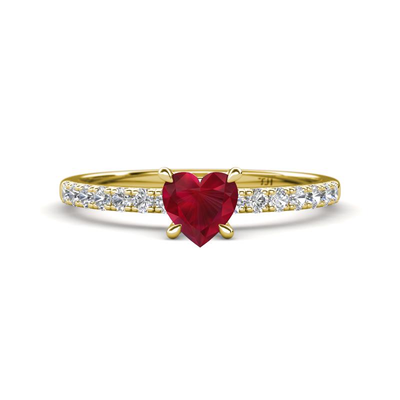 Aurin 6.00 mm Heart Lab Created Ruby and Round Diamond Engagement Ring 