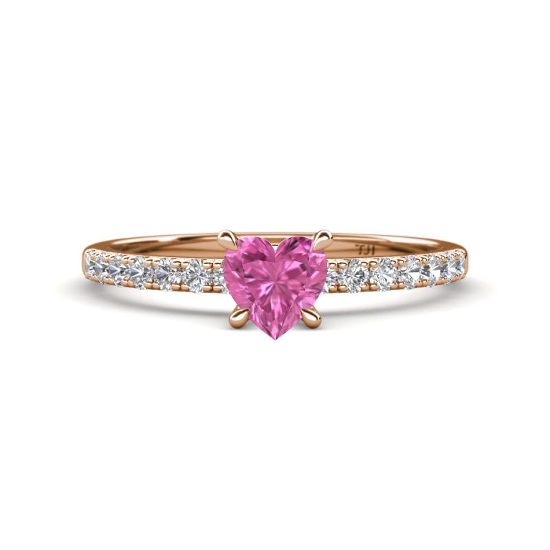 Aurin 6.00 mm Heart Lab Created Pink Sapphire and Round Diamond Engagement Ring 