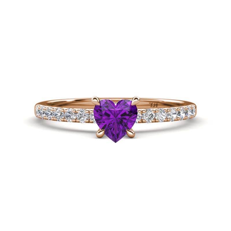Aurin 6.00 mm Heart Amethyst and Round Diamond Engagement Ring 