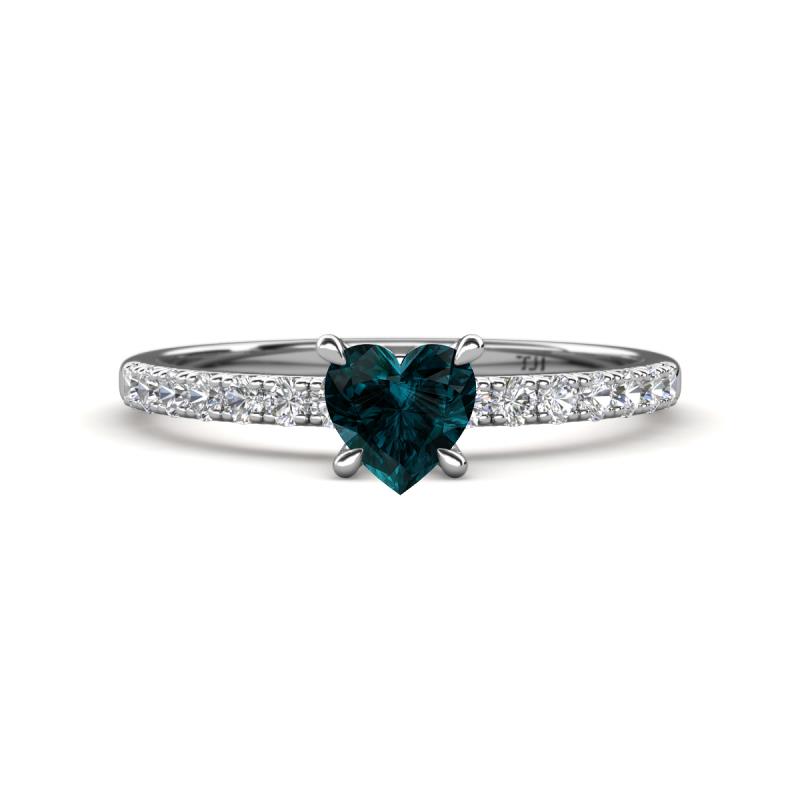 Aurin 6.00 mm Heart London Blue Topaz and Round Diamond Engagement Ring 