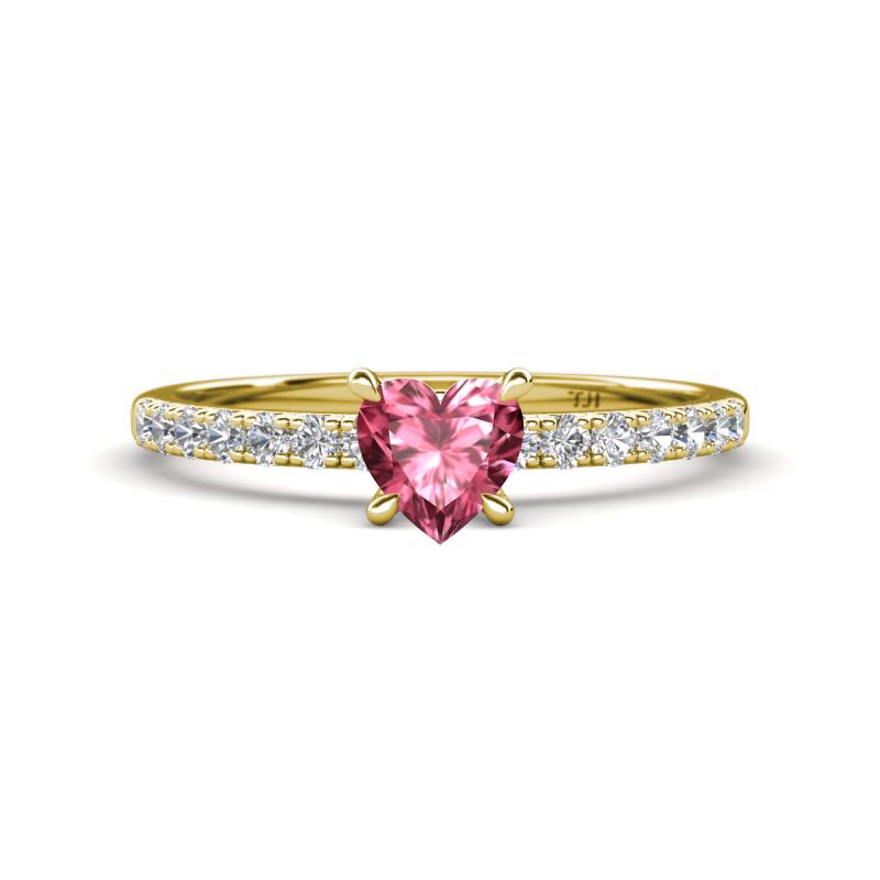 Aurin 6.00 mm Heart Pink Tourmaline and Round Diamond Engagement Ring 