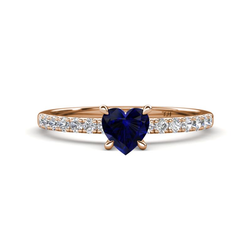 Aurin 6.00 mm Heart Lab Created Blue Sapphire and Round Diamond Engagement Ring 
