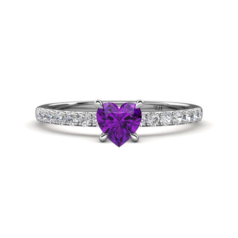Aurin 6.00 mm Heart Amethyst and Round Diamond Engagement Ring 