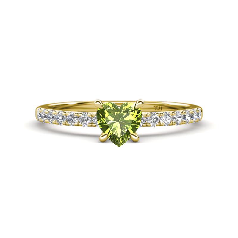 Aurin 6.00 mm Heart Peridot and Round Diamond Engagement Ring 