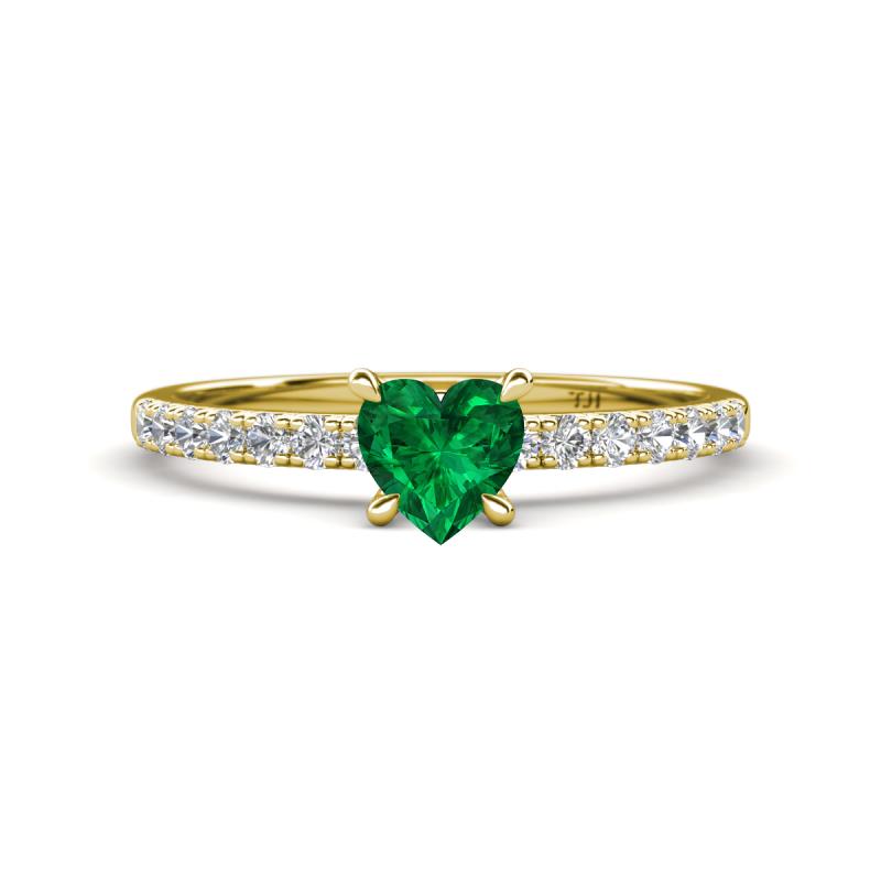 Aurin 6.00 mm Heart Lab Created Emerald and Round Diamond Engagement Ring 