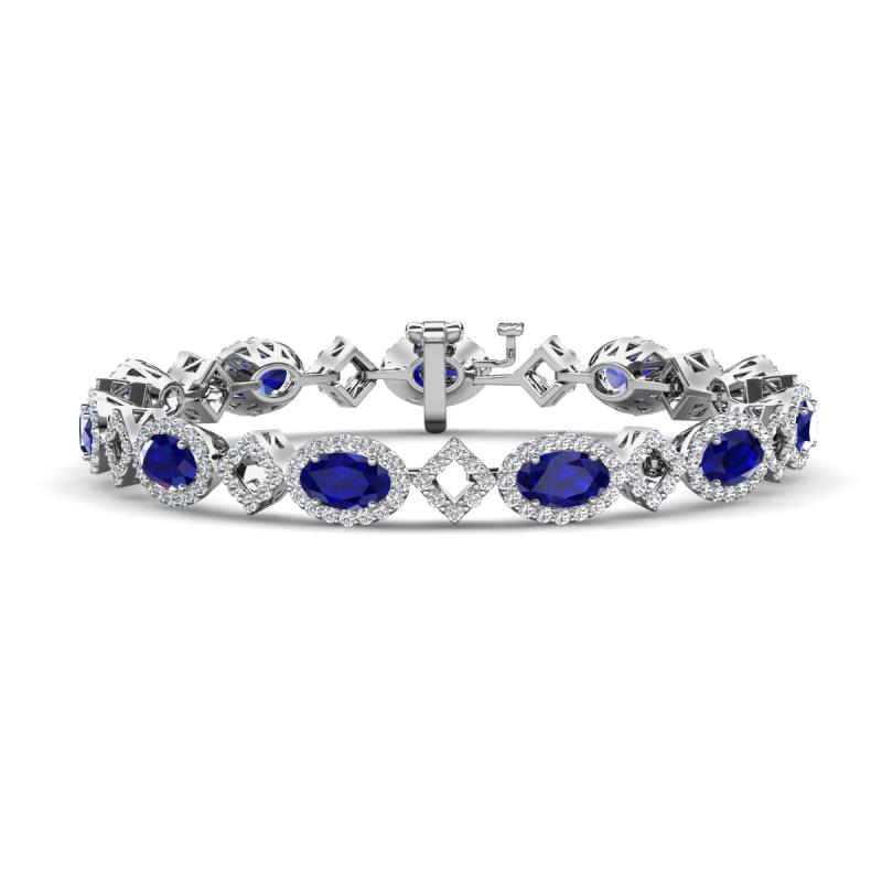 Ivanna 8.18 ctw Blue Sapphire Oval shape (6x4 mm) and Round shape Natural Diamond Eternity Tennis Bracelet 