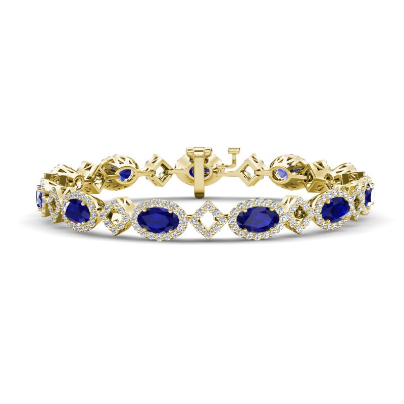 Ivanna 8.18 ctw Blue Sapphire Oval shape (6x4 mm) and Round shape Natural Diamond Eternity Tennis Bracelet 