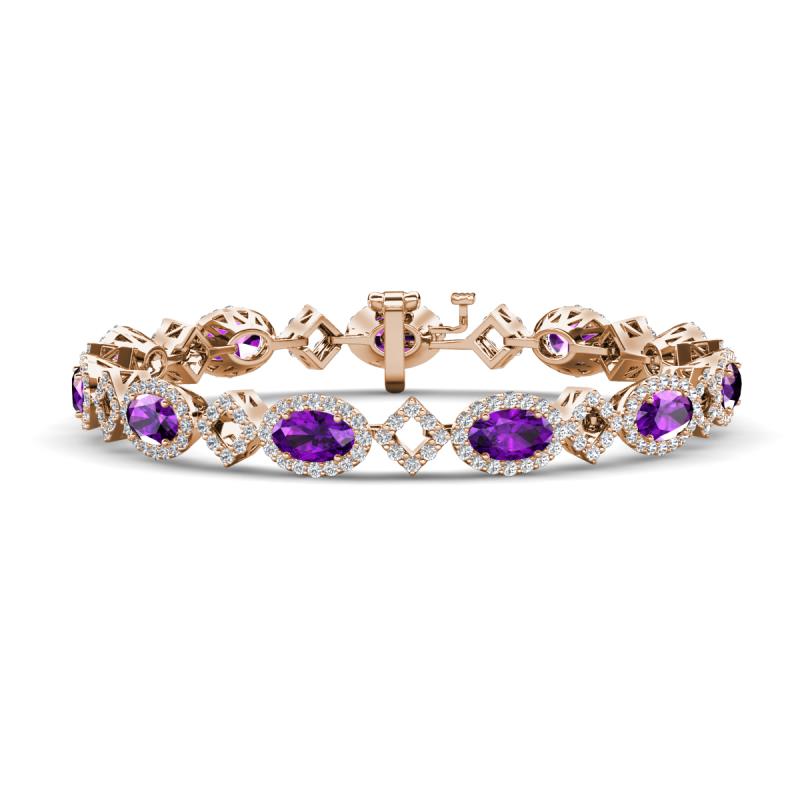 Ivanna 6.42 ctw Amethyst Oval shape (6x4 mm) and Round shape Natural Diamond Eternity Tennis Bracelet 