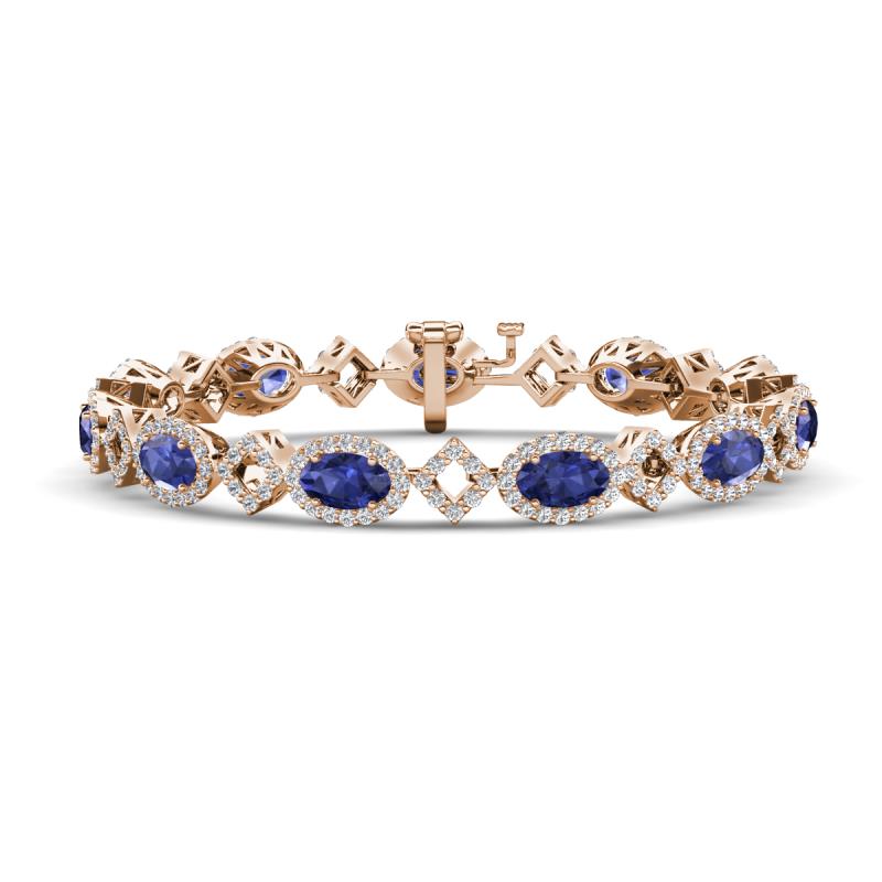 Ivanna 5.98 ctw Iolite Oval shape (6x4 mm) and Round shape Natural Diamond Eternity Tennis Bracelet 