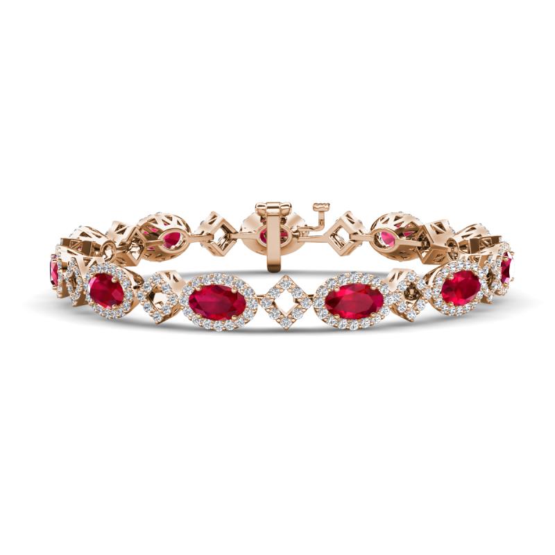 Ivanna 6.53 ctw Ruby Oval shape (6x4 mm) and Round shape Natural Diamond Eternity Tennis Bracelet 