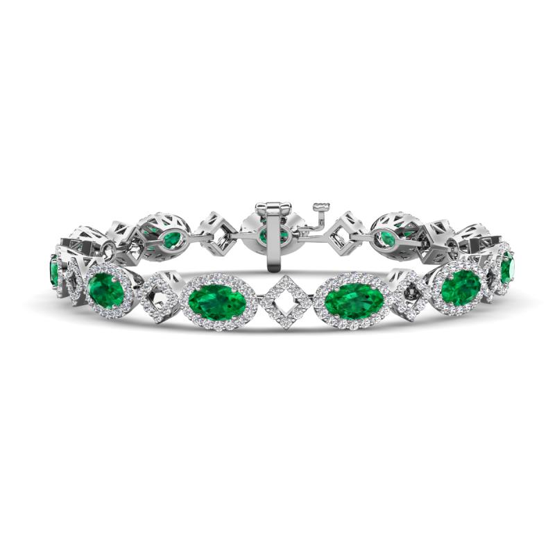 Ivanna 5.76 ctw Emerald Oval shape (6x4 mm) and Round shape Natural Diamond Eternity Tennis Bracelet 
