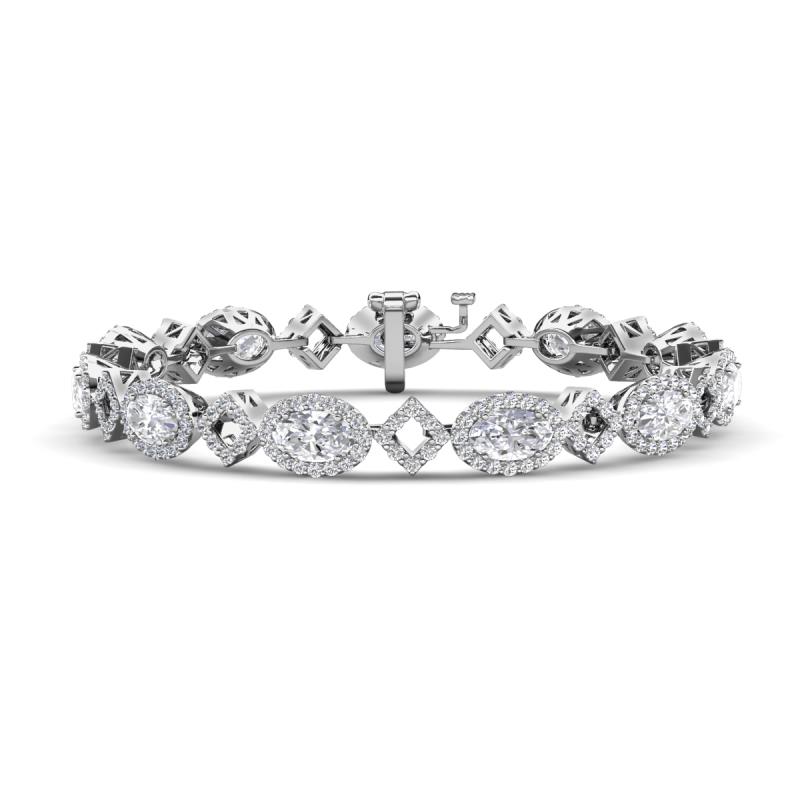 Ivanna 8.73 ctw White Sapphire Oval shape (6x4 mm) and Round shape Natural Diamond Eternity Tennis Bracelet 