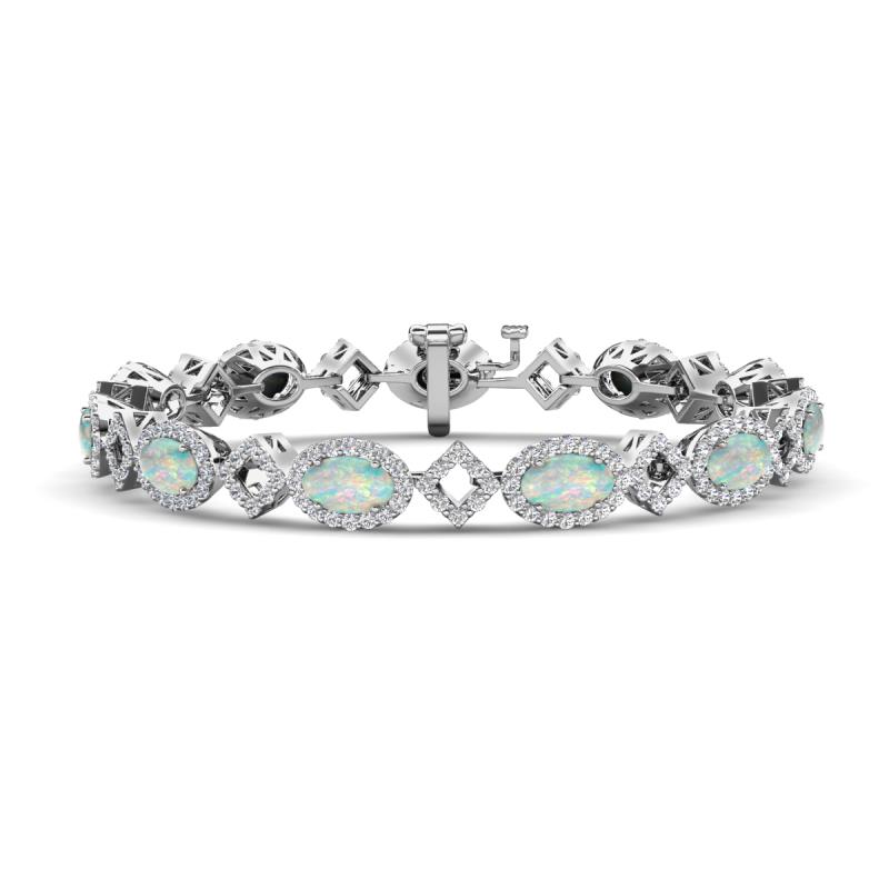 Ivanna 4.88 ctw Opal Oval shape (6x4 mm) and Round shape Natural Diamond Eternity Tennis Bracelet 