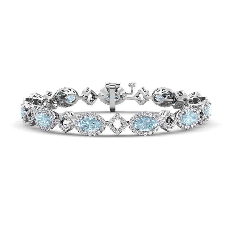 Ivanna 6.09 ctw Aquamarine Oval shape (6x4 mm) and Round shape Natural Diamond Eternity Tennis Bracelet 