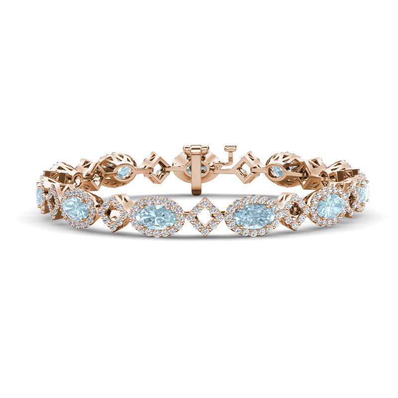 Ivanna 6.09 ctw Aquamarine Oval shape (6x4 mm) and Round shape Natural Diamond Eternity Tennis Bracelet 