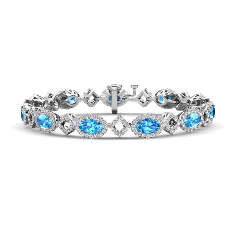 Ivanna 7.96 ctw Blue Topaz Oval shape (6x4 mm) and Round shape Natural Diamond Eternity Tennis Bracelet 