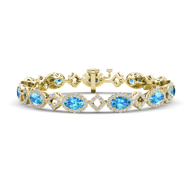 Ivanna 7.96 ctw Blue Topaz Oval shape (6x4 mm) and Round shape Natural Diamond Eternity Tennis Bracelet 