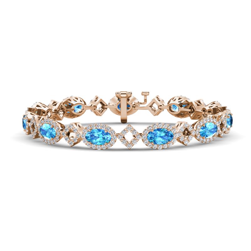 Ivanna 7.96 ctw Blue Topaz Oval shape (6x4 mm) and Round shape Natural Diamond Eternity Tennis Bracelet 