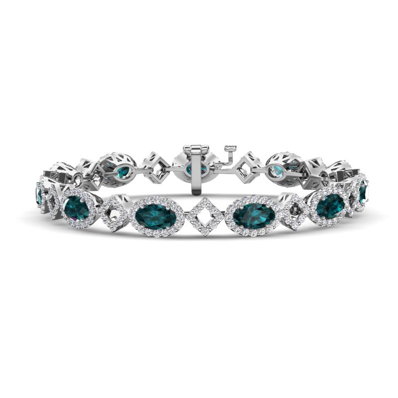 Ivanna 7.96 ctw London Blue Topaz Oval shape (6x4 mm) and Round shape Natural Diamond Eternity Tennis Bracelet 