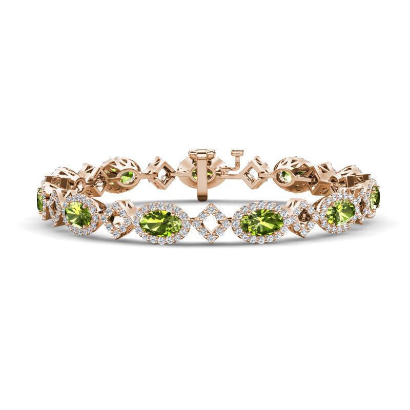 Ivanna 7.63 ctw Peridot Oval shape (6x4 mm) and Round shape Natural Diamond Eternity Tennis Bracelet 