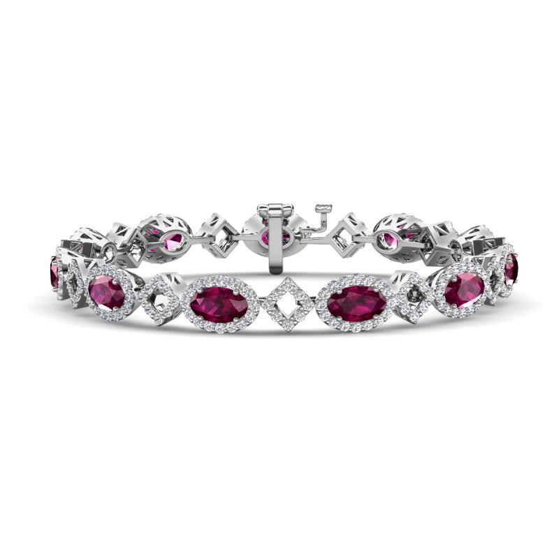 Ivanna 8.51 ctw Rhodolite Garnet Oval shape (6x4 mm) and Round shape Natural Diamond Eternity Tennis Bracelet 