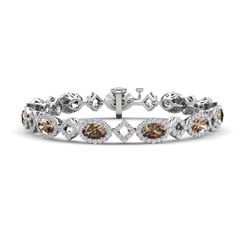 Ivanna 6.64 ctw Smoky Quartz Oval shape (6x4 mm) and Round shape Natural Diamond Eternity Tennis Bracelet 