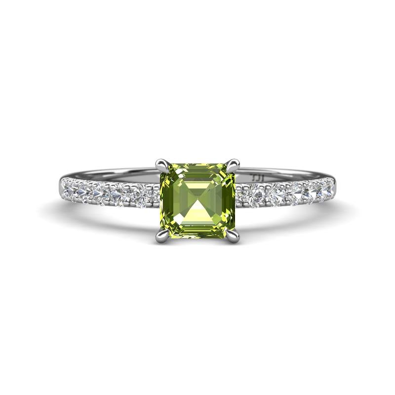 Aurin 6.00 mm Asscher Cut Peridot and Round Diamond Engagement Ring 