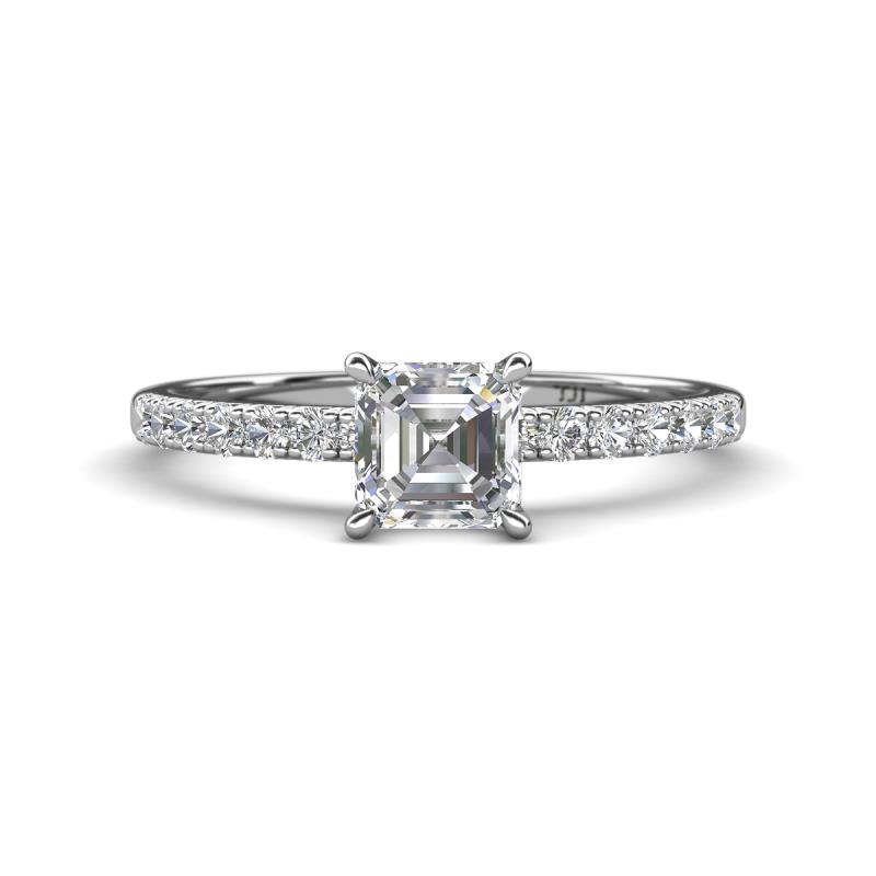 Aurin GIA Certified 6.00 mm Asscher Cut Diamond and Round Diamond Engagement Ring 