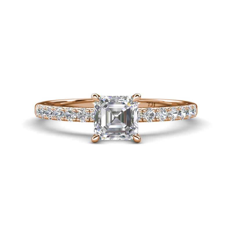 Aurin GIA Certified 6.00 mm Asscher Cut Diamond and Round Diamond Engagement Ring 