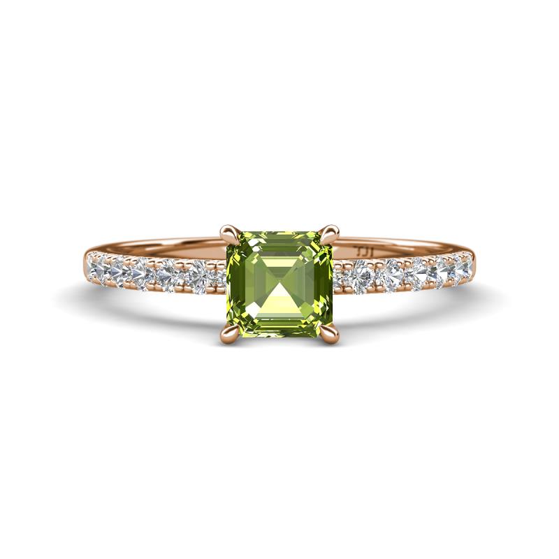Aurin 6.00 mm Asscher Cut Peridot and Round Diamond Engagement Ring 