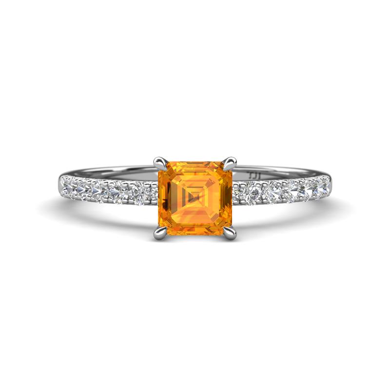 Aurin 6.00 mm Asscher Cut Citrine and Round Diamond Engagement Ring 