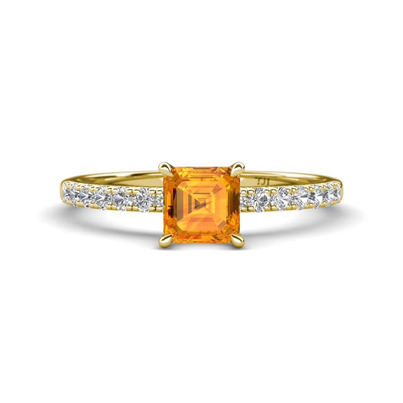 Aurin 6.00 mm Asscher Cut Citrine and Round Diamond Engagement Ring 