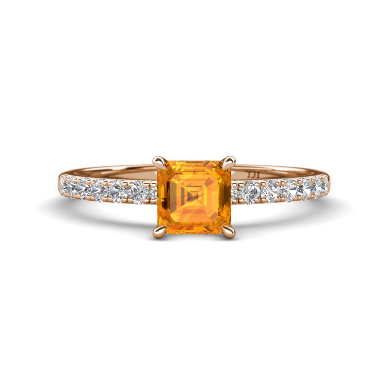 Aurin 6.00 mm Asscher Cut Citrine and Round Diamond Engagement Ring 
