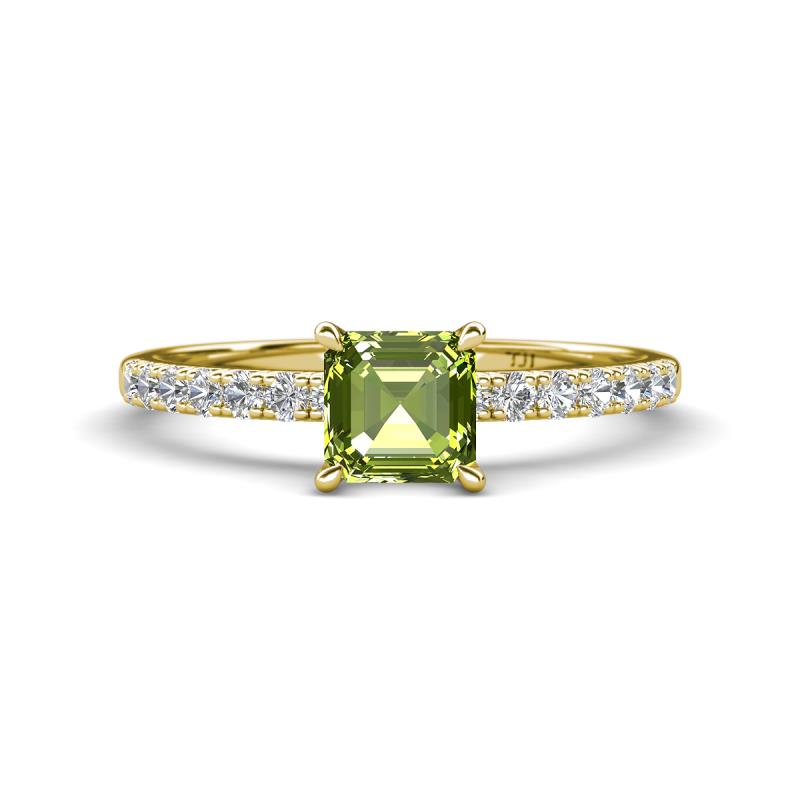 Aurin 6.00 mm Asscher Cut Peridot and Round Diamond Engagement Ring 