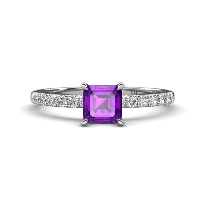 Aurin 6.00 mm Asscher Cut Amethyst and Round Diamond Engagement Ring 